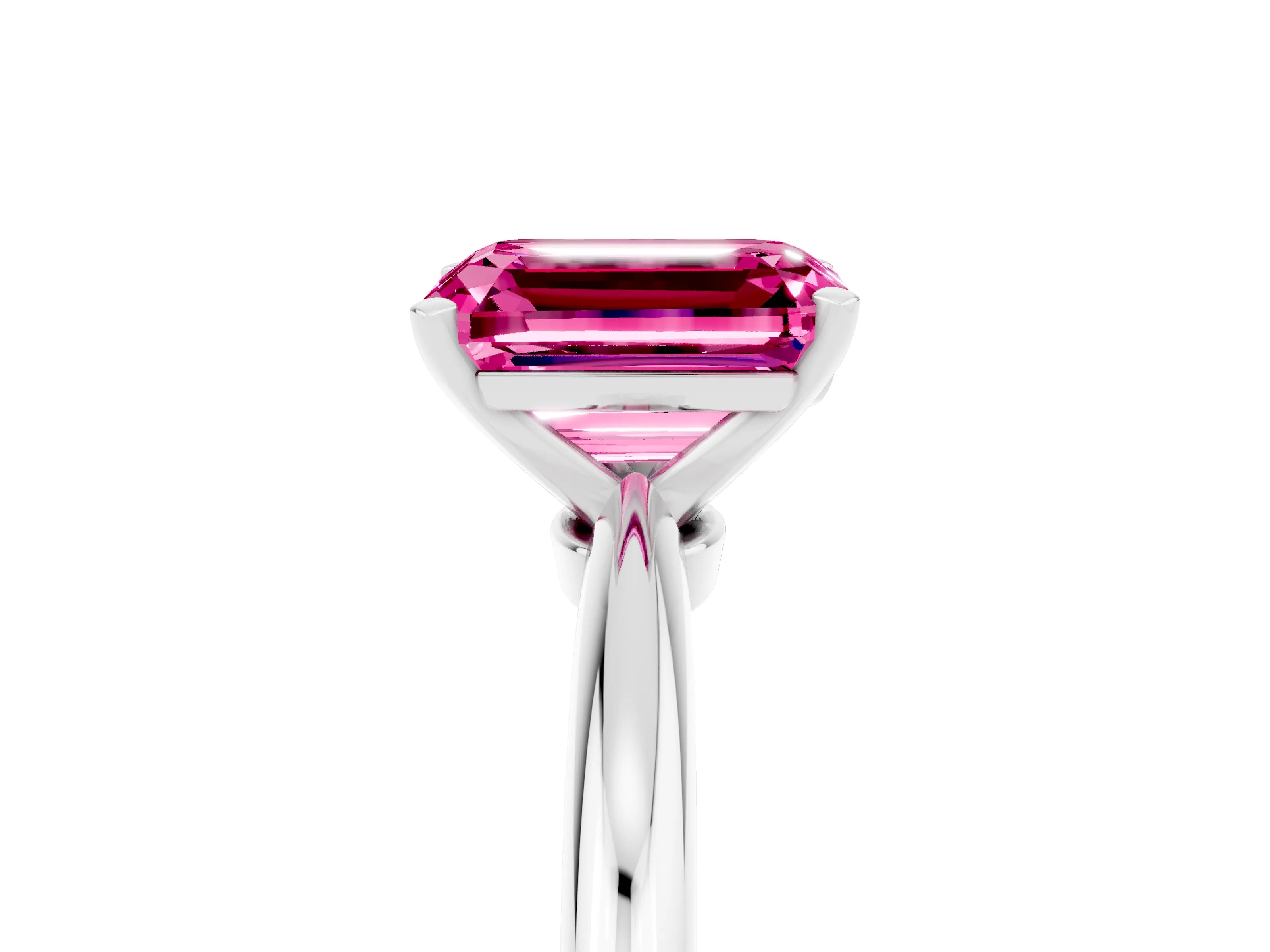 White gold Emerald Cut Pink Sapphire Solitaire Ring with Six-Prong Setting and Classic Band_5
