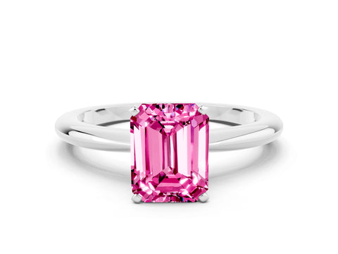 White gold Emerald Cut Pink Sapphire Solitaire Ring with Six-Prong Setting and Classic Band_6