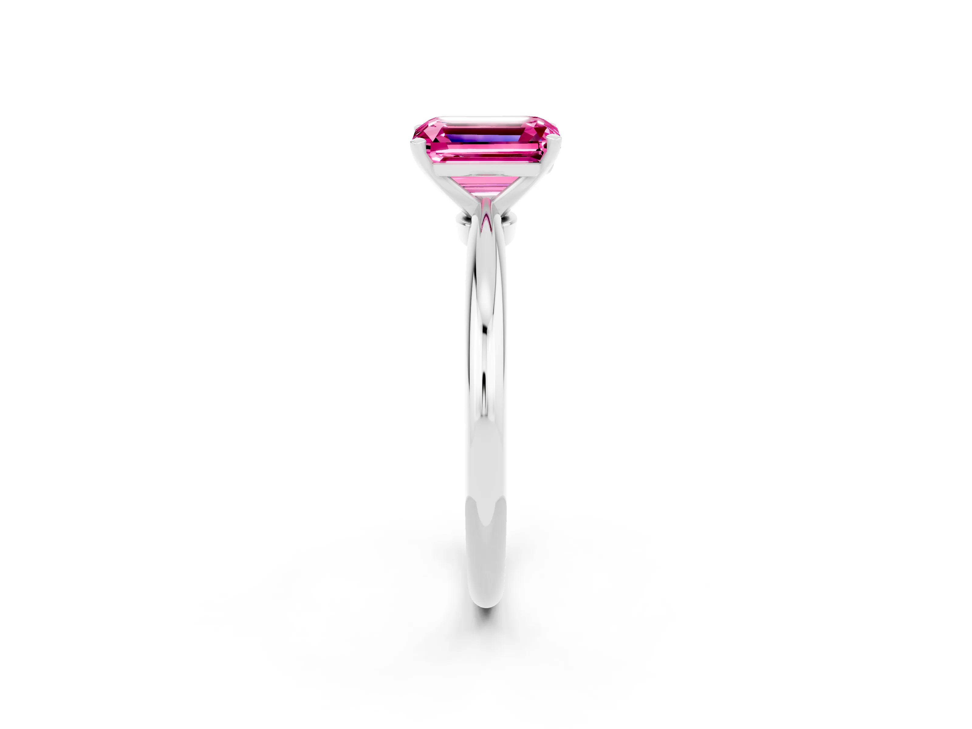 White gold Emerald Cut Pink Sapphire Solitaire Ring with Six-Prong Setting and Classic Band_8