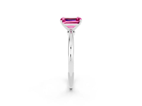 White gold Emerald Cut Pink Sapphire Solitaire Ring with Six-Prong Setting and Classic Band_8