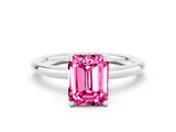 White gold Emerald Cut Pink Sapphire Solitaire Ring with Thin Band and Four-Prong Setting_36