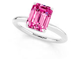 White gold Emerald Cut Pink Sapphire Solitaire Ring with Thin Band and Four-Prong Setting_37