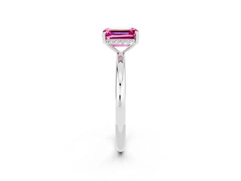 White gold Emerald Cut Pink Sapphire Solitaire Ring with Thin Band and Four-Prong Setting_38