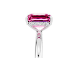 White gold Emerald Cut Pink Sapphire Solitaire Ring with Thin Band and Four-Prong Setting_41