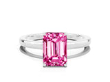 White gold Emerald Cut Pink Sapphire Solitaire Ring with Thin Band and Prong Setting_12