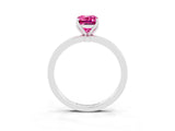 White gold Emerald Cut Pink Sapphire Solitaire Ring with Thin Band and Prong Setting_15