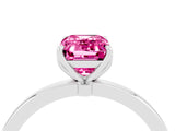 White gold Emerald Cut Pink Sapphire Solitaire Ring with Thin Band and Prong Setting_16