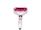 White gold Emerald Cut Pink Sapphire Solitaire Ring with Thin Band and Prong Setting_17