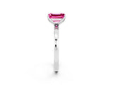 White gold Emerald Cut Pink Sapphire Solitaire Ring with Thin Band and Prong Setting_38