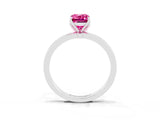 White gold Emerald Cut Pink Sapphire Solitaire Ring with Thin Band and Prong Setting_39