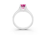 White gold Emerald Cut Pink Sapphire Solitaire Ring with Wide Band and Prong Setting_27