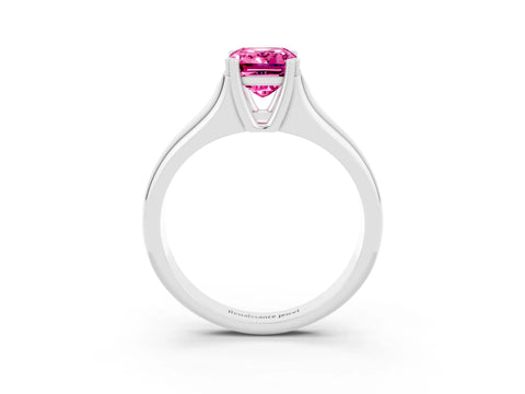 White gold Emerald Cut Pink Sapphire Solitaire Ring with Wide Band and Prong Setting_27