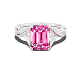 White gold Emerald Cut Pink Sapphire Solitaire Twist Band Prong Setting Ring_102