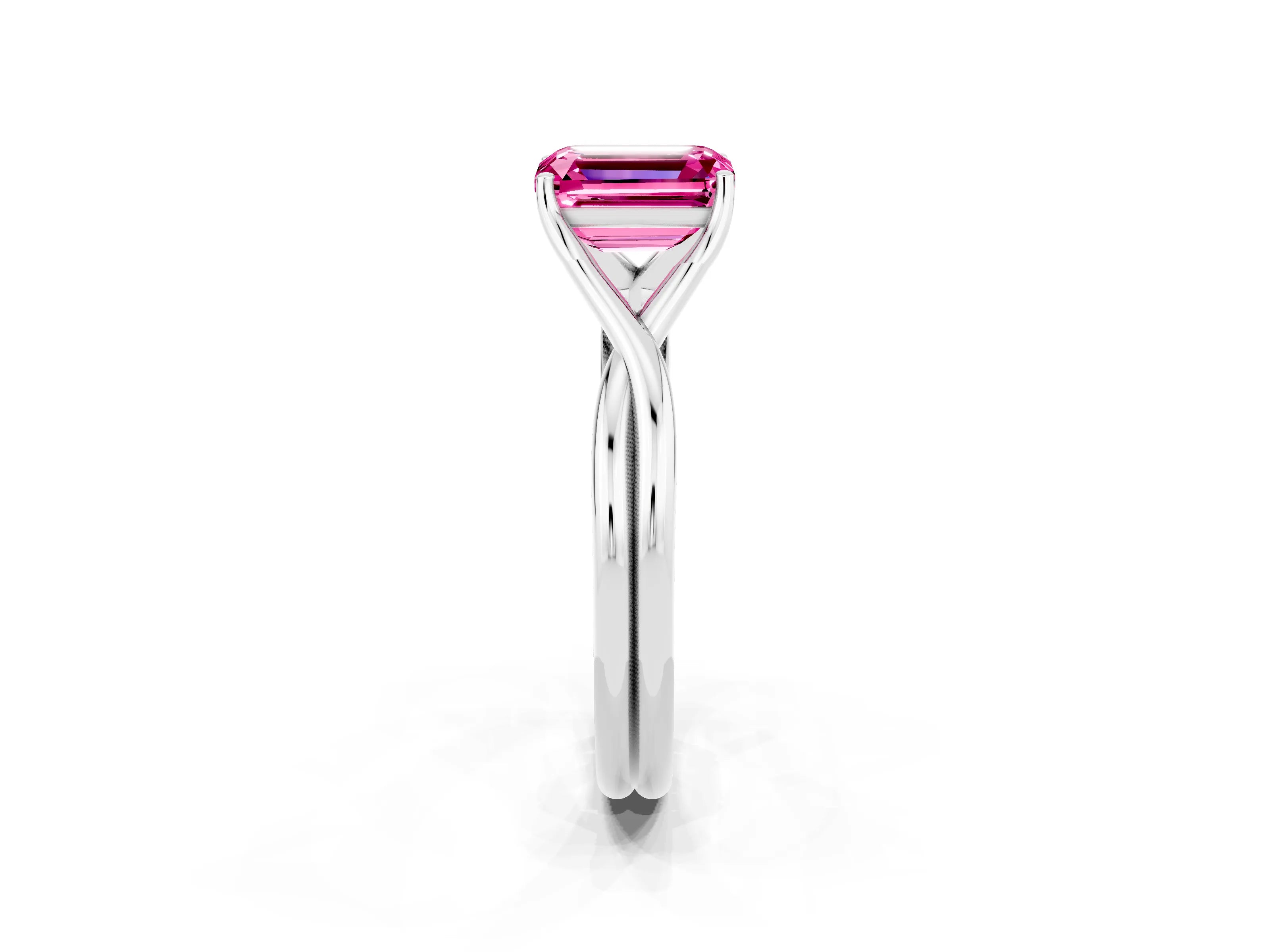 White gold Emerald Cut Pink Sapphire Solitaire Twist Band Prong Setting Ring_104