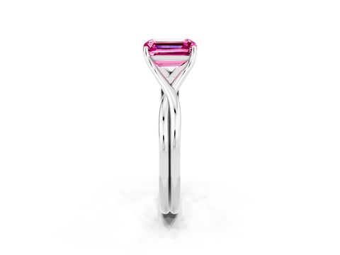 White gold Emerald Cut Pink Sapphire Solitaire Twist Band Prong Setting Ring_104