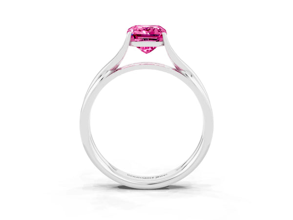Silver Emerald Cut Pink Sapphire Solitaire Twist Band Prong Setting Ring