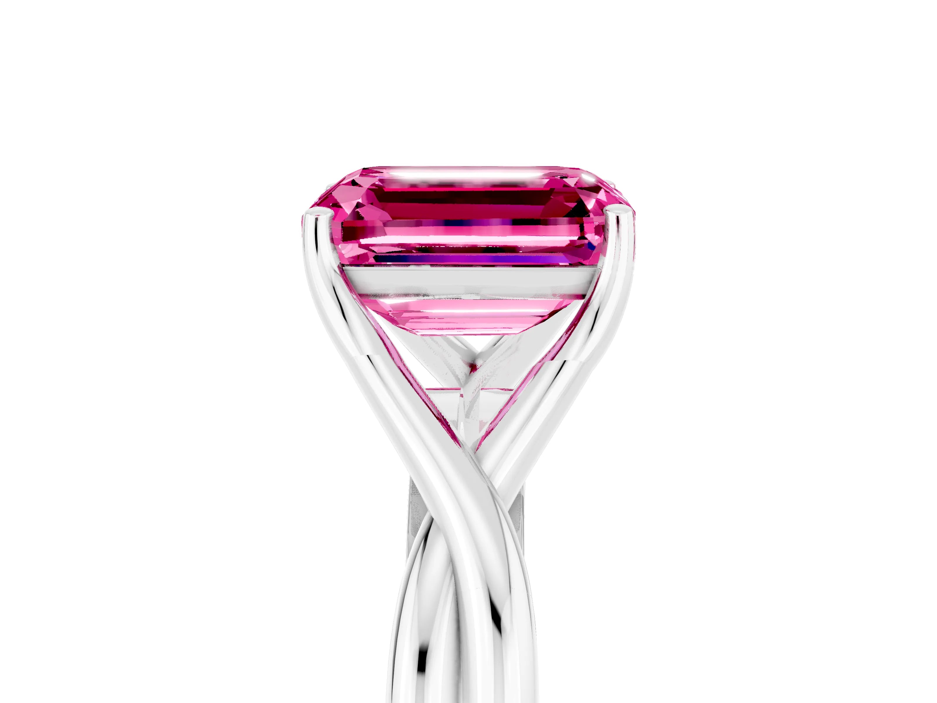 White gold Emerald Cut Pink Sapphire Solitaire Twist Band Prong Setting Ring_107