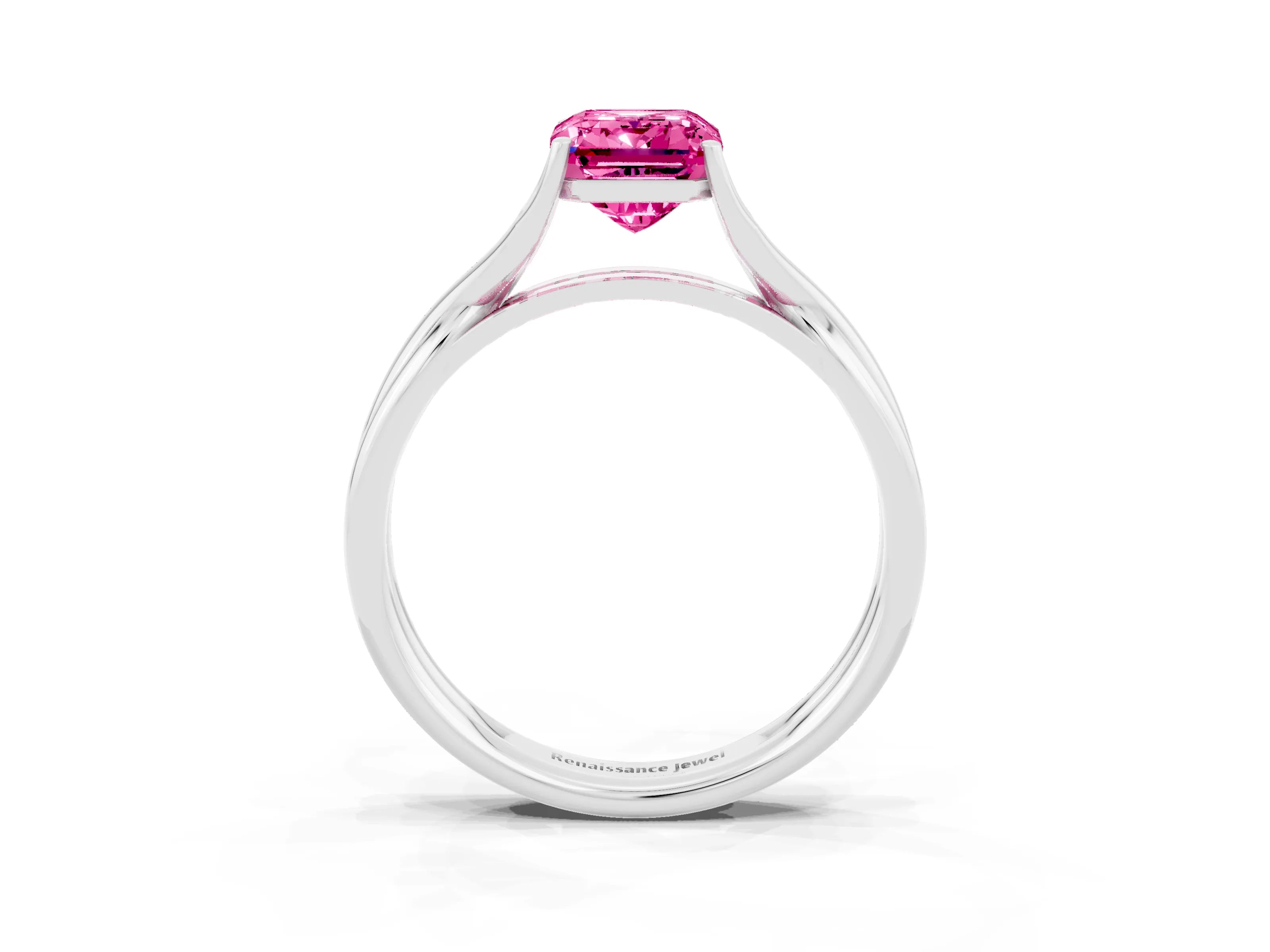 White gold Emerald Cut Pink Sapphire Solitaire Twist Band Prong Setting Ring_110