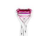 White gold Emerald Cut Pink Sapphire Solitaire Twist Band Prong Setting Ring_112