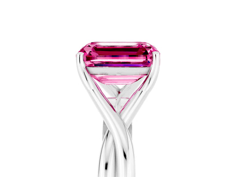 White gold Emerald Cut Pink Sapphire Solitaire Twist Band Prong Setting Ring_112
