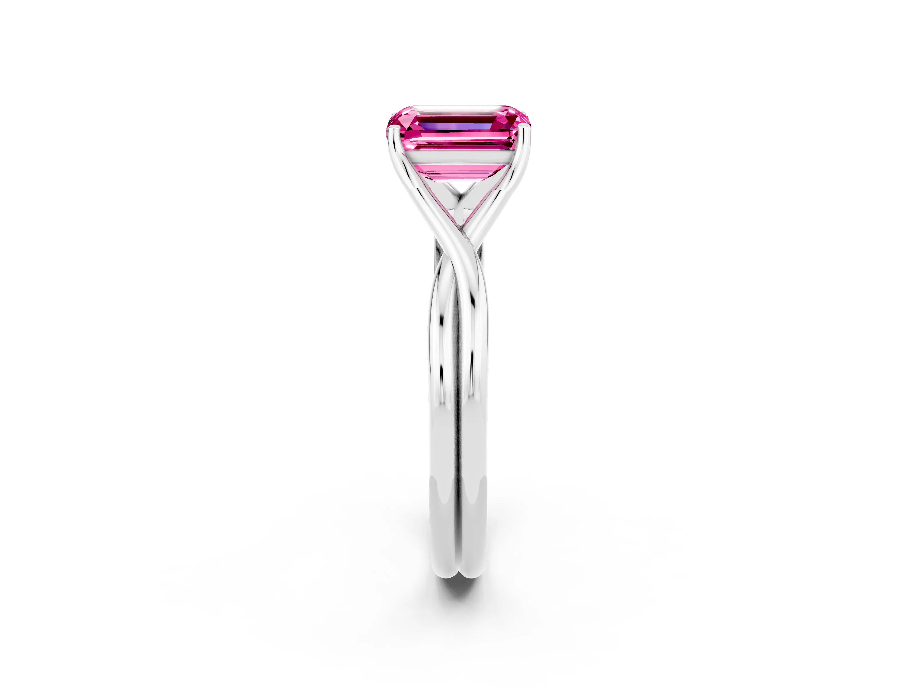 White gold Emerald Cut Pink Sapphire   Solitaire Twist Band Prong Setting Ring_38