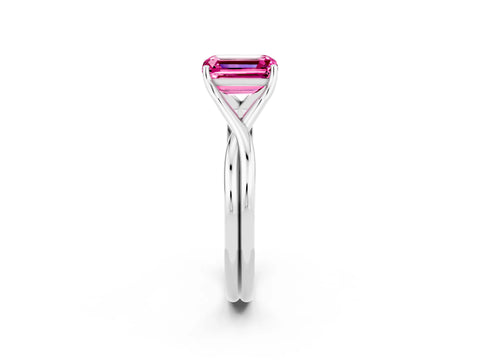 White gold Emerald Cut Pink Sapphire   Solitaire Twist Band Prong Setting Ring_38