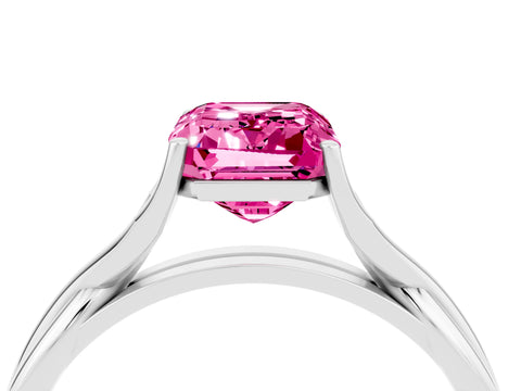 White gold Emerald Cut Pink Sapphire   Solitaire Twist Band Prong Setting Ring_40