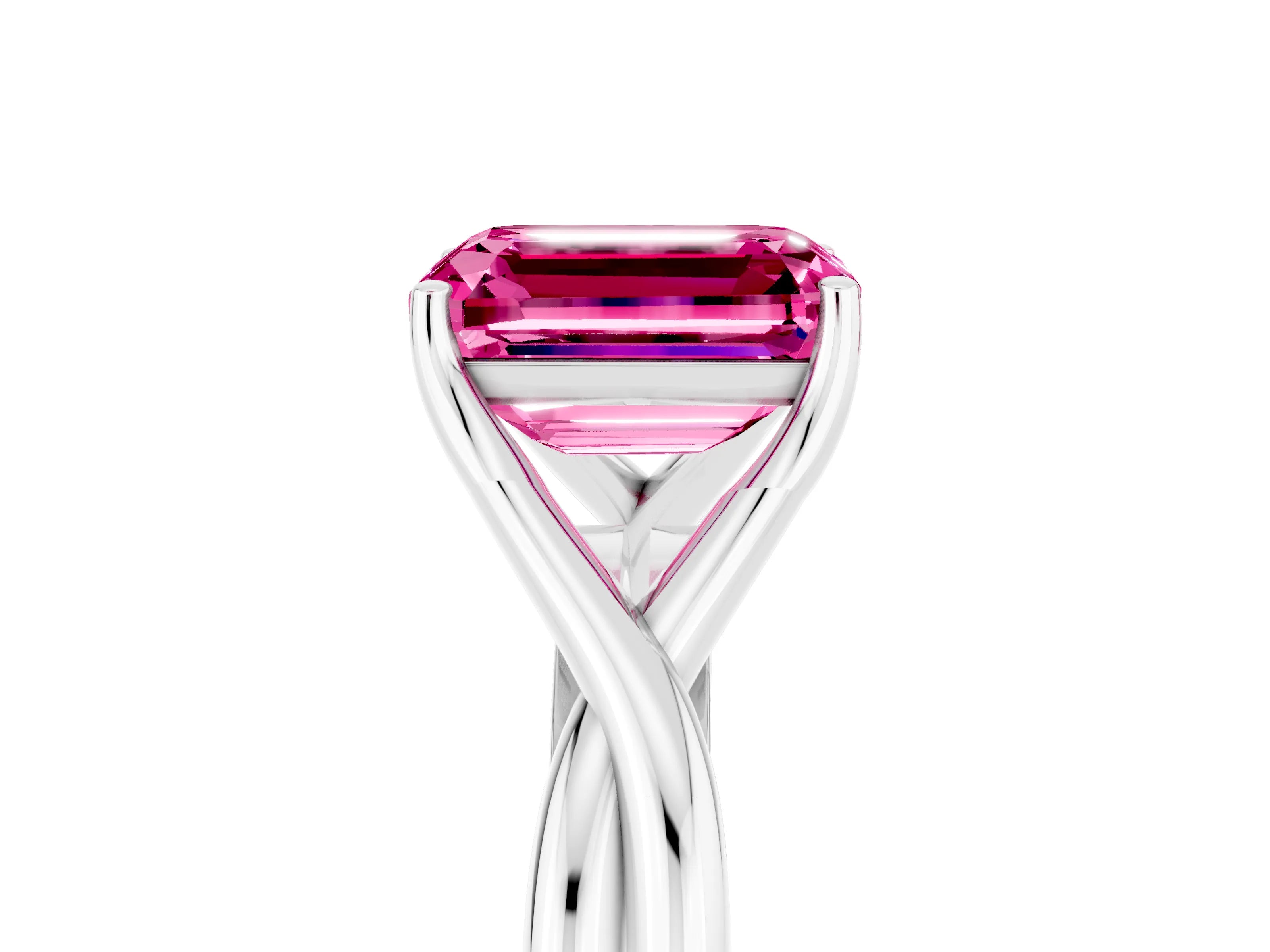 White gold Emerald Cut Pink Sapphire   Solitaire Twist Band Prong Setting Ring_41