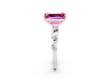 White gold Emerald Cut Pink Sapphire Solitaire Twisted Band with Round  Accents and Prong Setting_26