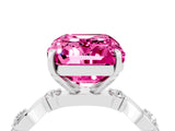 White gold Emerald Cut Pink Sapphire Solitaire Twisted Band with Round  Accents and Prong Setting_28
