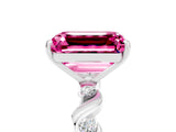 White gold Emerald Cut Pink Sapphire Solitaire Twisted Band with Round  Accents and Prong Setting_29