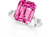 White gold Emerald Cut Pink Sapphire Solitaire Twisted Band with Round  Accents and Prong Setting_31