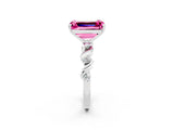 White gold Emerald Cut Pink Sapphire Solitaire Twisted Band with Round  Accents and Prong Setting_32