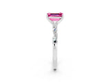 White gold Emerald Cut Pink Sapphire Solitaire with Side Baguettes and Channel Set Band_26
