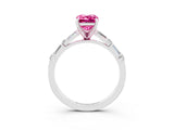 White gold Emerald Cut Pink Sapphire Solitaire with Side Baguettes and Channel Set Band_27