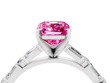 White gold Emerald Cut Pink Sapphire Solitaire with Side Baguettes and Channel Set Band_28