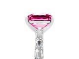 White gold Emerald Cut Pink Sapphire Solitaire with Side Baguettes and Channel Set Band_29