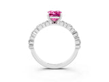 White gold Emerald Cut Pink Sapphire Solitaire with Side Stones, Pave Band, Four-Prong Setting_75