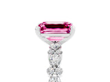 White gold Emerald Cut Pink Sapphire Solitaire with Side Stones, Pave Band, Four-Prong Setting_77
