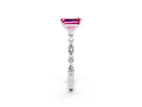 White gold Emerald Cut Pink Sapphire Solitaire with Side Stones on a Pavé Band and Four-Prong Setting_26