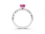 White gold Emerald Cut Pink Sapphire Solitaire with Side Stones on a Pavé Band and Four-Prong Setting_27