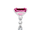 White gold Emerald Cut Pink Sapphire Solitaire with Side Stones on a Pavé Band and Four-Prong Setting_29