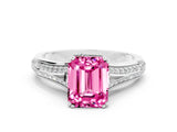 White gold Emerald Cut Pink Sapphire Split Shank Engagement Ring with Pavé Band_24