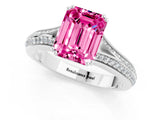 White gold Emerald Cut Pink Sapphire Split Shank Engagement Ring with Pavé Band_25