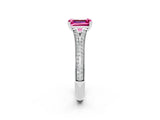 White gold Emerald Cut Pink Sapphire Split Shank Engagement Ring with Pavé Band_26