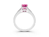 White gold Emerald Cut Pink Sapphire Split Shank Engagement Ring with Pavé Band_27