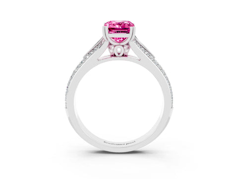 White gold Emerald Cut Pink Sapphire Split Shank Engagement Ring with Pavé Band_27