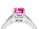 White gold Emerald Cut Pink Sapphire Split Shank Engagement Ring with Pavé Band_28