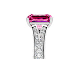 White gold Emerald Cut Pink Sapphire Split Shank Engagement Ring with Pavé Band_29