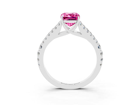 White gold Emerald Cut Pink Sapphire Split Shank Pavé Engagement Ring with Four-Prong Setting_39